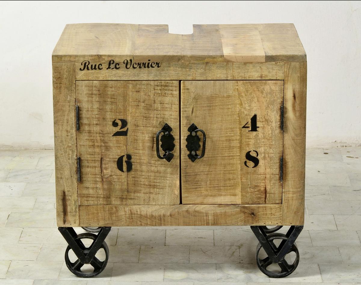 Unterschrank Echtholz Brion B: 66 Cm, Mangoholz - Schwarz/Naturfarben, Basics, Holz (66/61/43cm) - MID.YOU