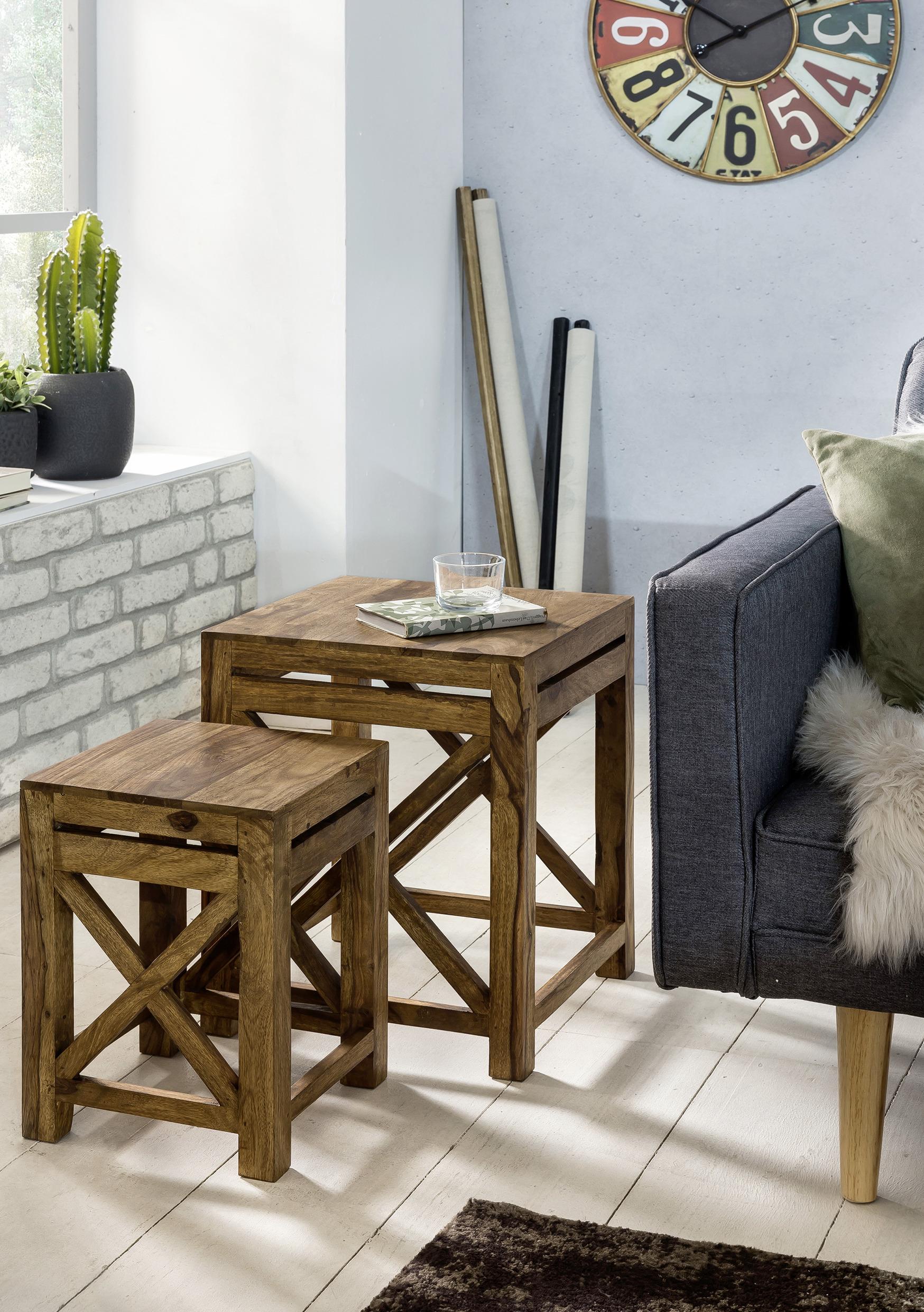 Beistelltisch Echtholz 2er-set Pali, Sheesham - Sheeshamfarben, Design, Holz (40/40/50cm) - MID.YOU