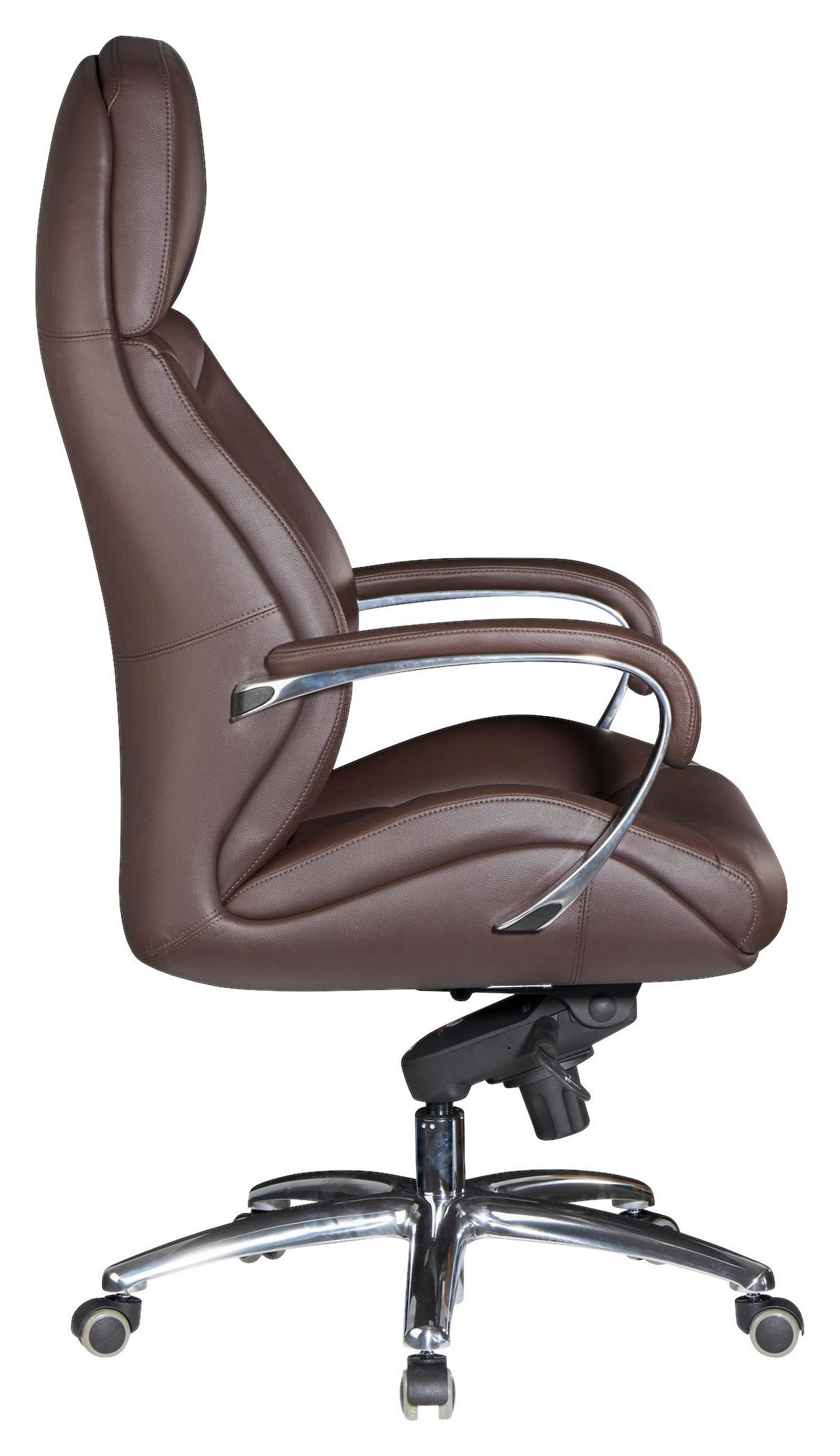 Chefsessel Mit Armstützen Dunkelbraun Leder Bis 120 Kg - Dunkelbraun/Alufarben, MODERN, Leder/Kunststoff (67/140/67cm) - MID.YOU
