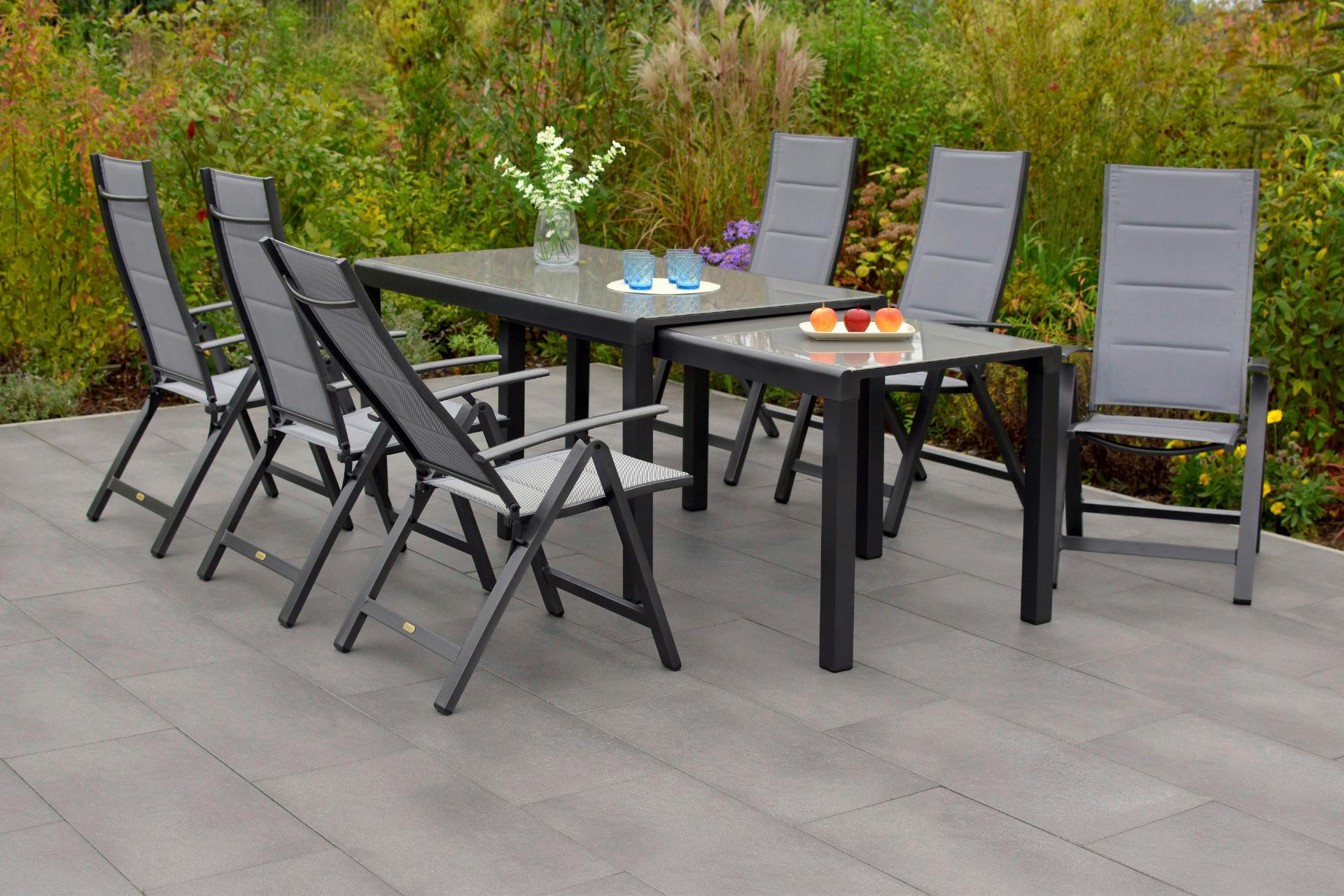 Gartenmöbel Set 7-Tlg Florenz aus Metall/Textil/Glas