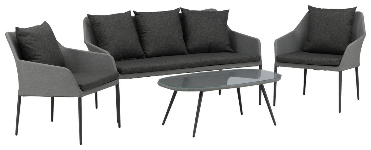 Loungegarnitur Spoga - Schwarz/Grau, KONVENTIONELL, Textil/Metall - Gardenson