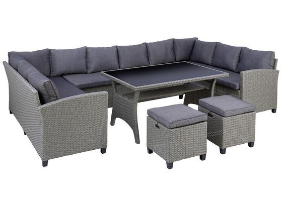 Loungegarnitur 6-Tlg Athena In Rattan-Optik mit Kissen - Schwarz/Grau, MODERN, Glas/Kunststoff - Beldano Loungegarnitur 6-Tlg Athena In Rattan-Optik mit Kissen - Schwarz/Grau, MODERN, Glas/Kunststoff - Beldano