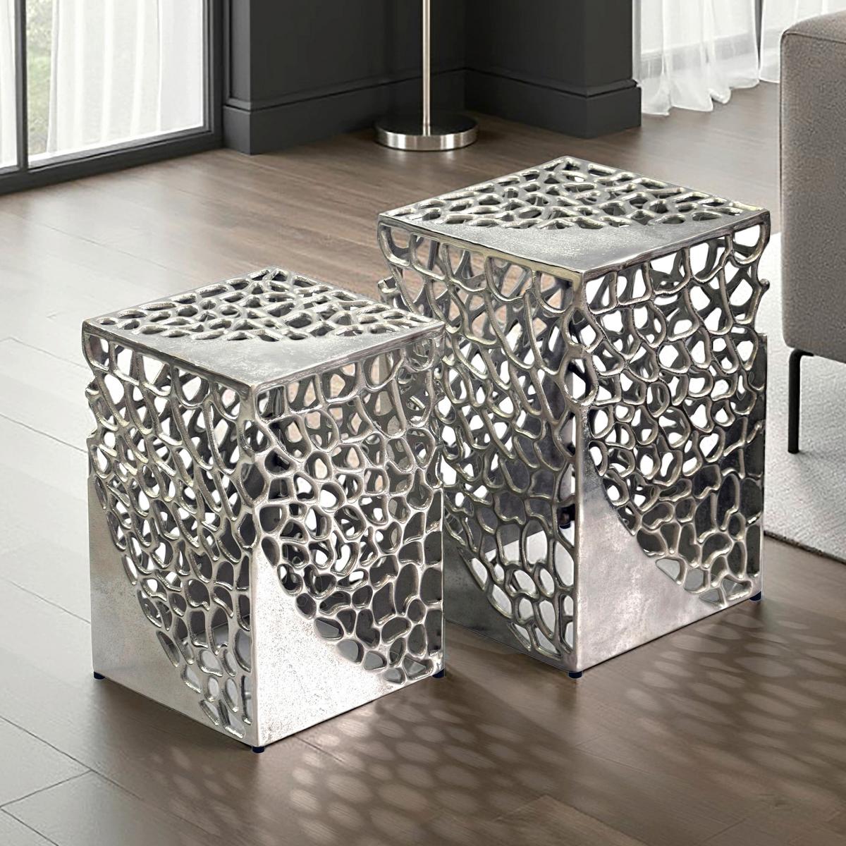 SATZTISCH Silberfarben 2-teilig - Silberfarben, Design, Metall (30/26/30/26/45/40cm) - MID.YOU