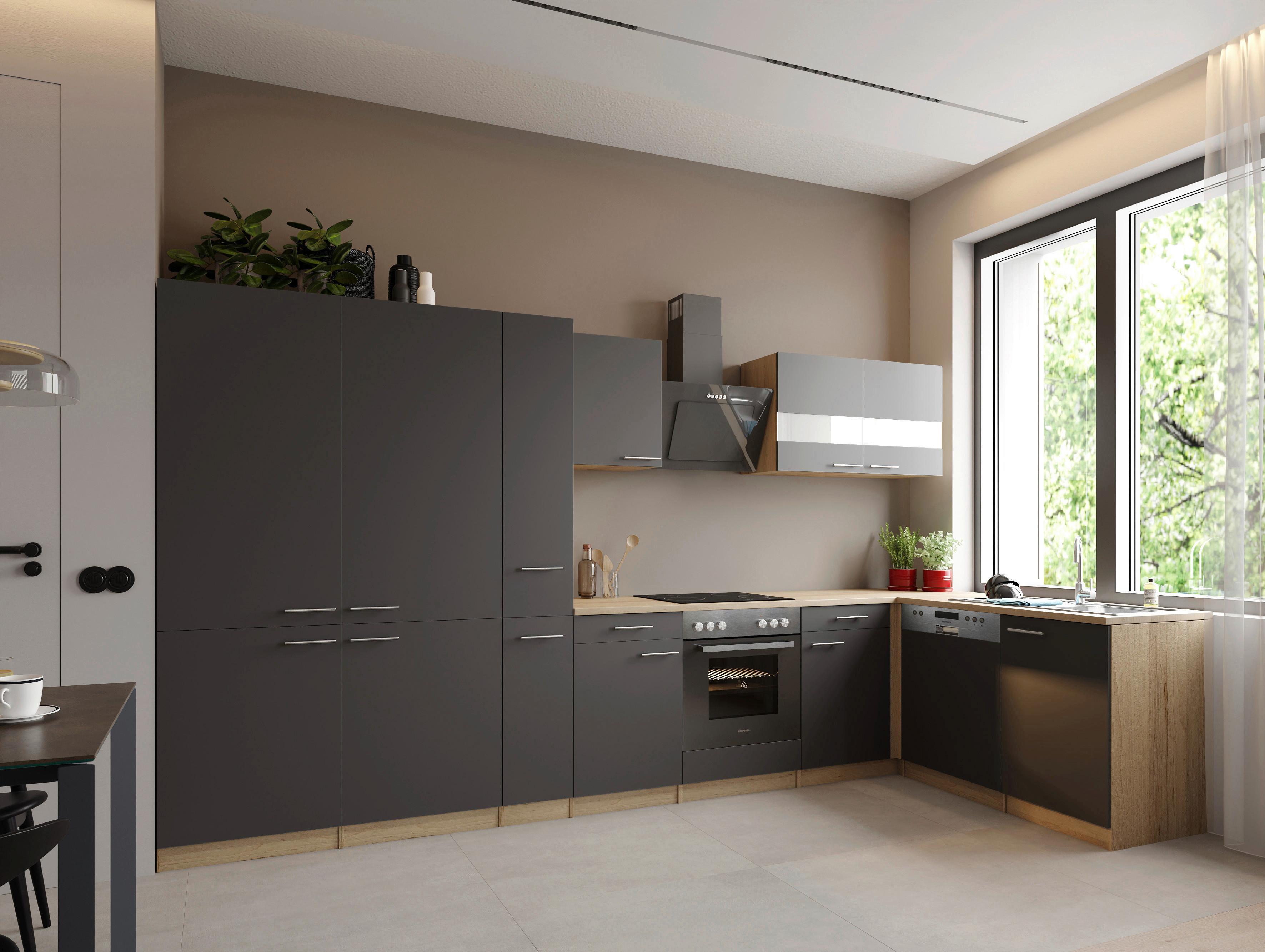 ECKKÜCHE Merle, Grau S: 370x172 cm - Eichefarben/Grau, Trend, Holzwerkstoff (370/172cm) - Respekta