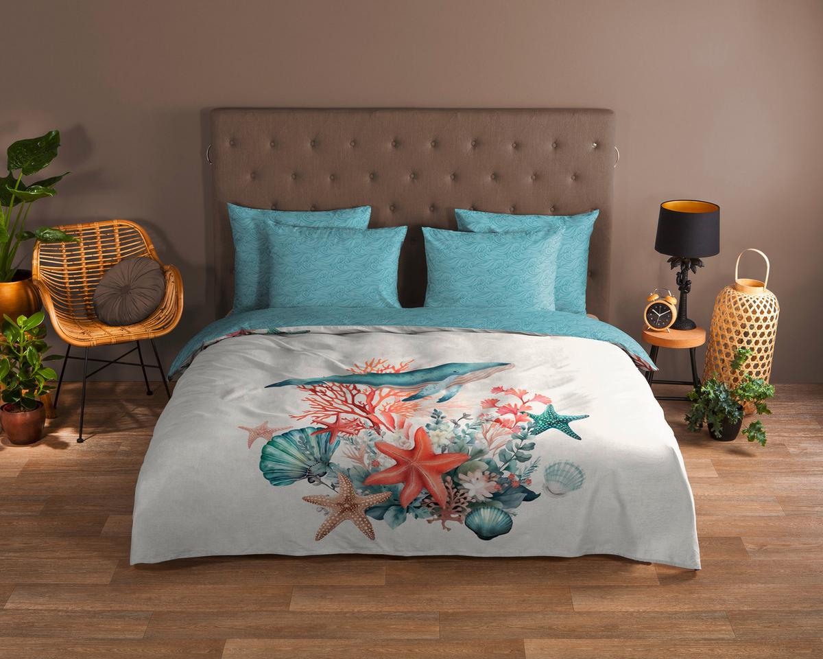 WENDEBETTWÄSCHE OCEAN - Blau/Weiß, Design, Textil (140/200cm)