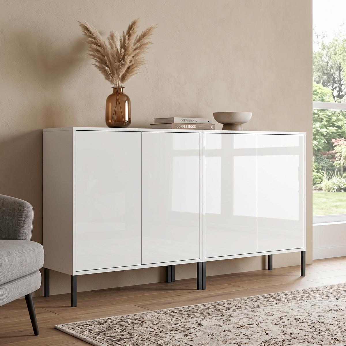 SIDEBOARD Mailand 2 B: 158 cm Weiß - Weiß Hochglanz/Anthrazit, MODERN, Holzwerkstoff (158/86/33cm) - MID.YOU