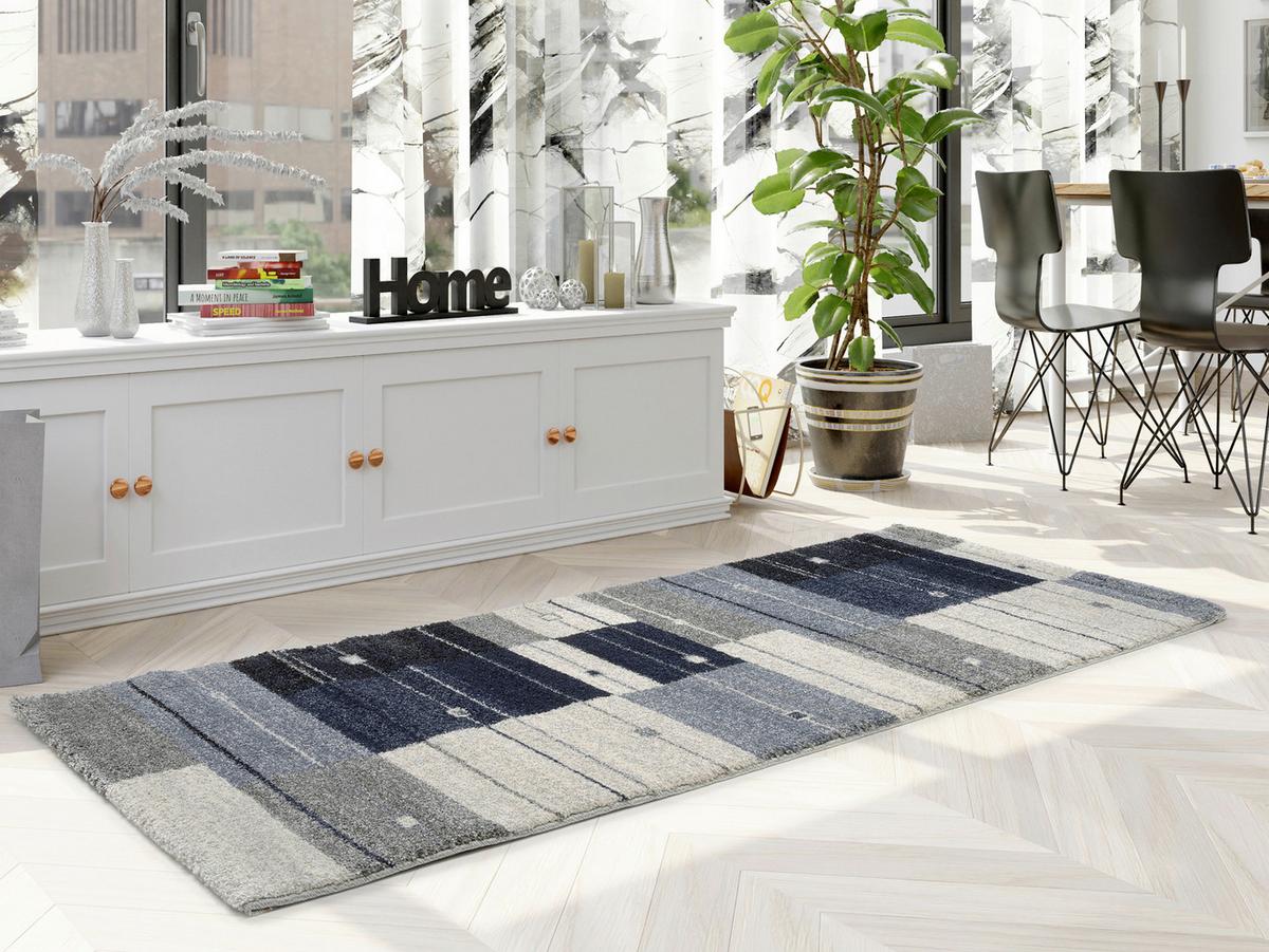 Teppich Läufer Blau/Grau Palazzo Alto 80x250 cm - Blau/Grau, Design, Textil (80/250cm) - Novel