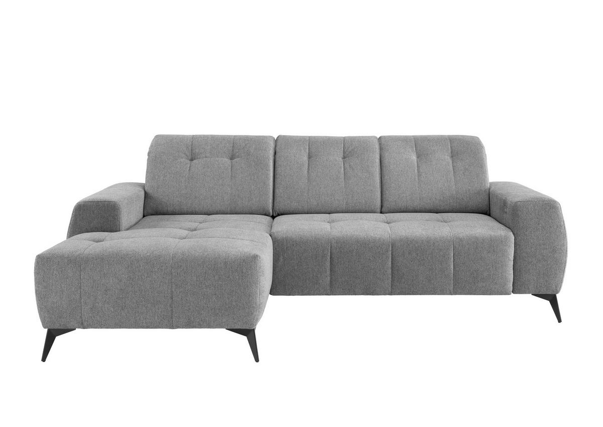 Ecksofa Mit Usb Anschluss Sano,silberfarben,s:180x258 Cm - Silberfarben/Schwarz, MODERN, Textil (180/258cm) - Livetastic