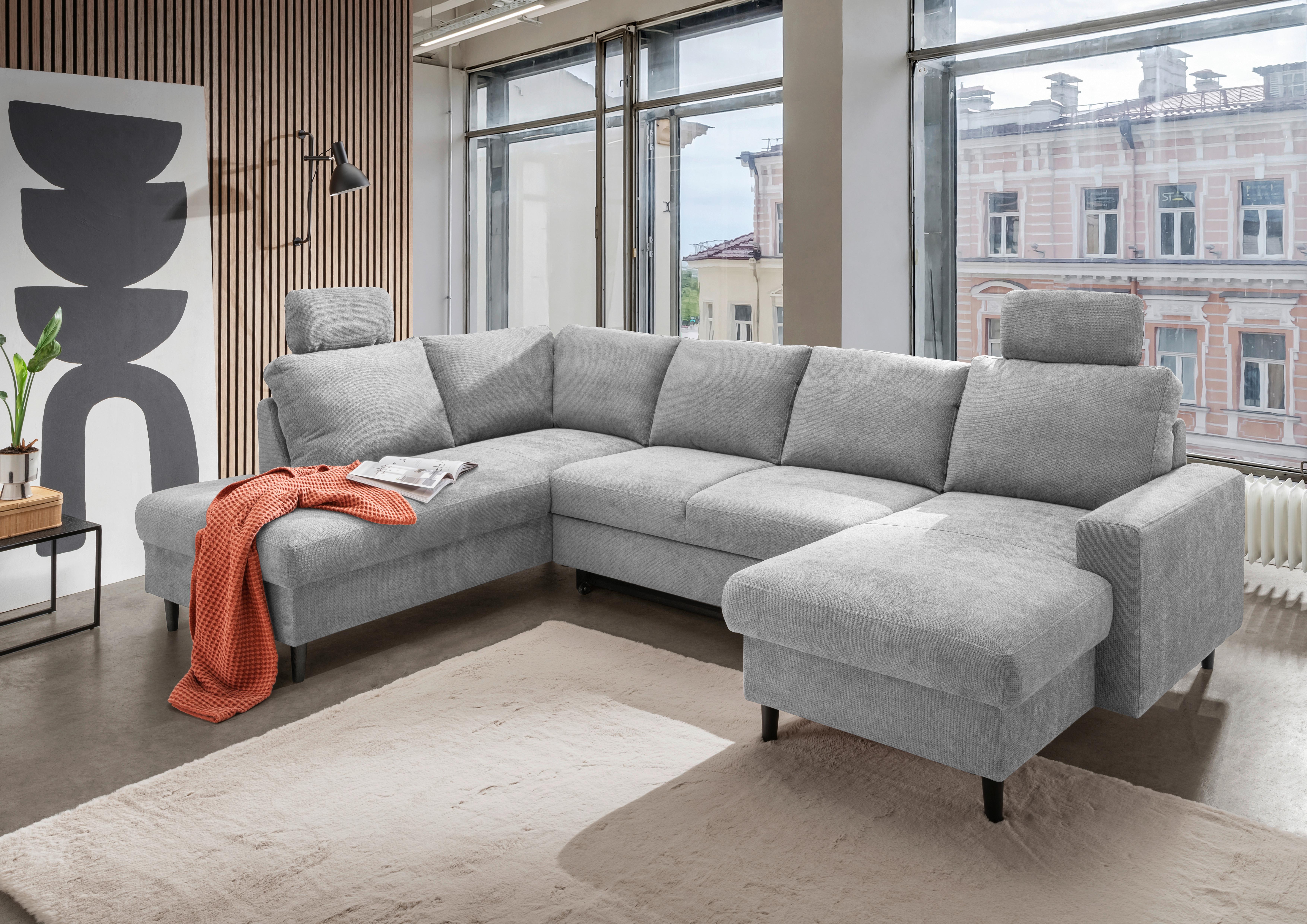 Wohnlandschaft Passione Grau U: 200x305x153 cm - Schwarz/Grau, MODERN, Textil (200/305/153cm) - Livetastic