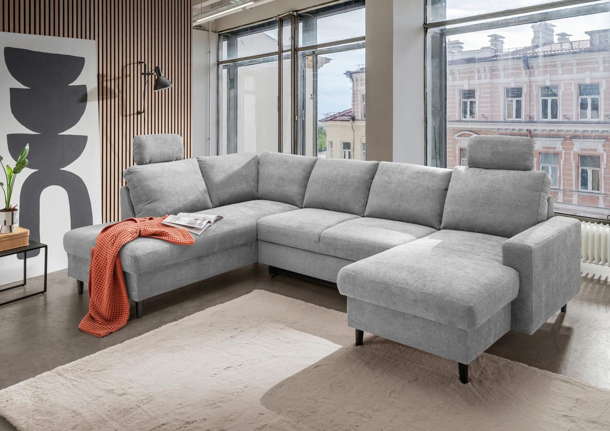 Wohnlandschaft Passione Grau U: 200x305x153 cm - Schwarz/Grau, MODERN, Textil (200/305/153cm) - Livetastic