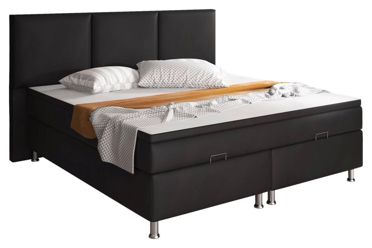 Boxspringbett mit Topper & Bettkasten 180x200 Oslo - Silberfarben/Schwarz, KONVENTIONELL, Leder/Textil (180/200cm) - MID.YOU