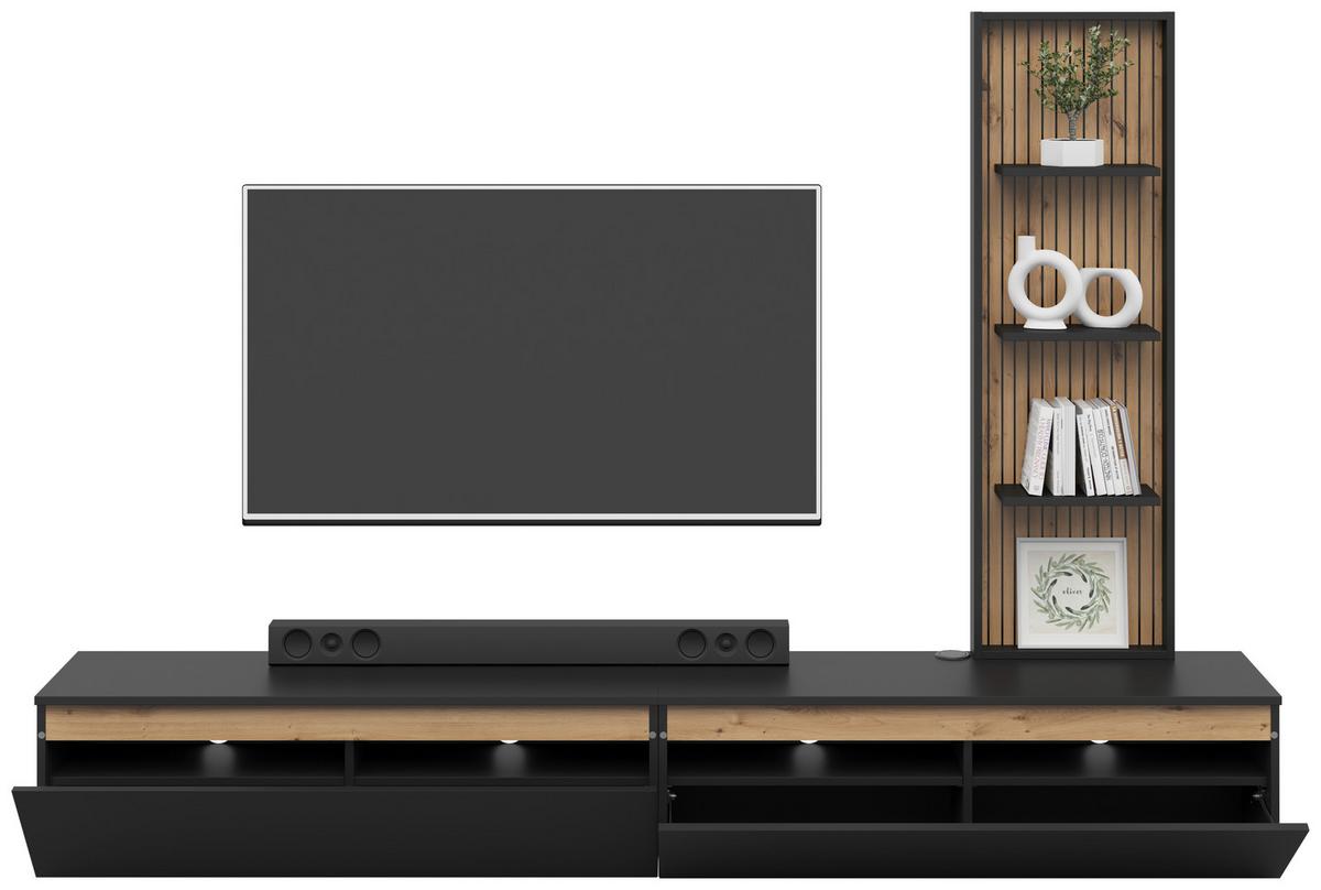 Lowboard Pascal 230cm, Schwarz Pascal - Schwarz/Eiche Artisan, MODERN, Holzwerkstoff (230/160/35cm)
