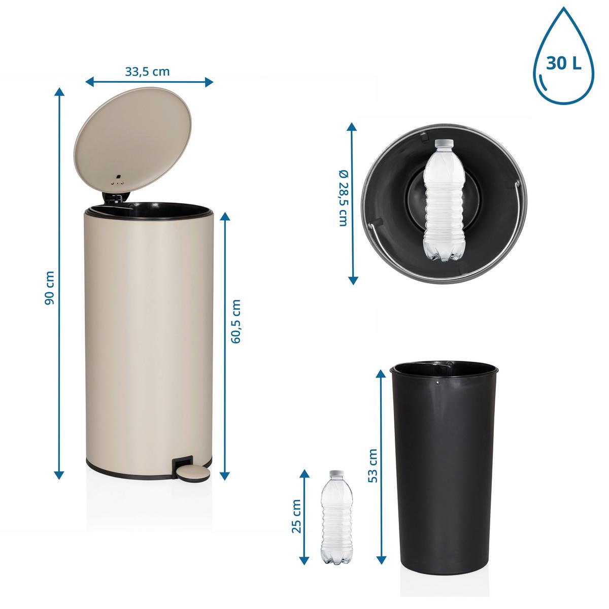 ABFALLEIMER Clean Step Beige B: 33,5cm - Beige/Schwarz, MODERN, Kunststoff/Metall (33,5/60,5/29cm) - MID.YOU
