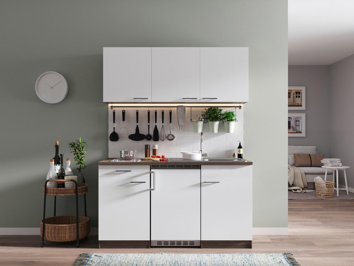 Miniküche Oliver Singleküche 150 cm - Eichefarben/Weiß, Basics, Holzwerkstoff - Respekta