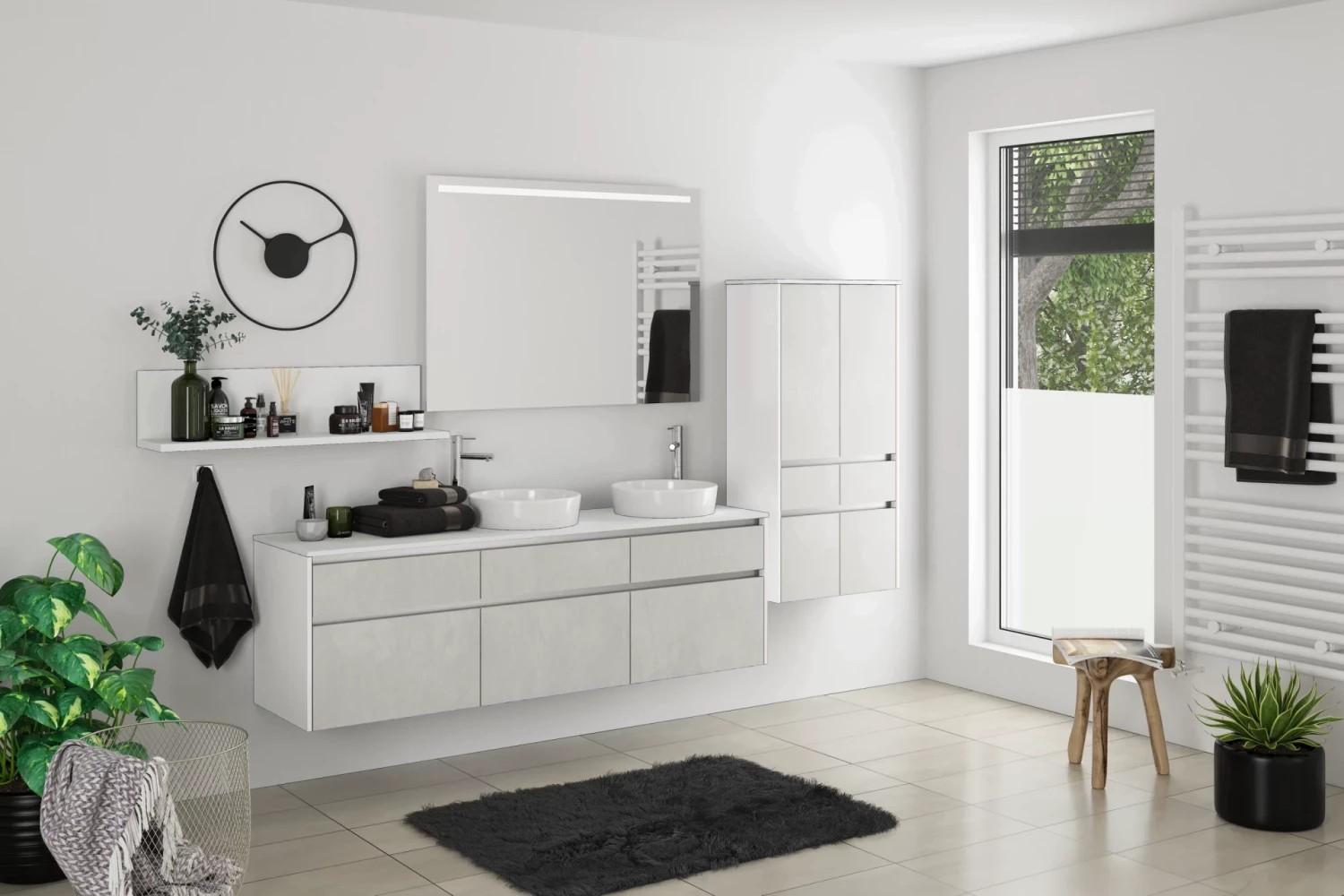 Badmöbel-set 5-tlg. Ston B: Ca. 300 Cm Grau/weiß - Weiß/Grau, Holzwerkstoff (300cm) - Vertico
