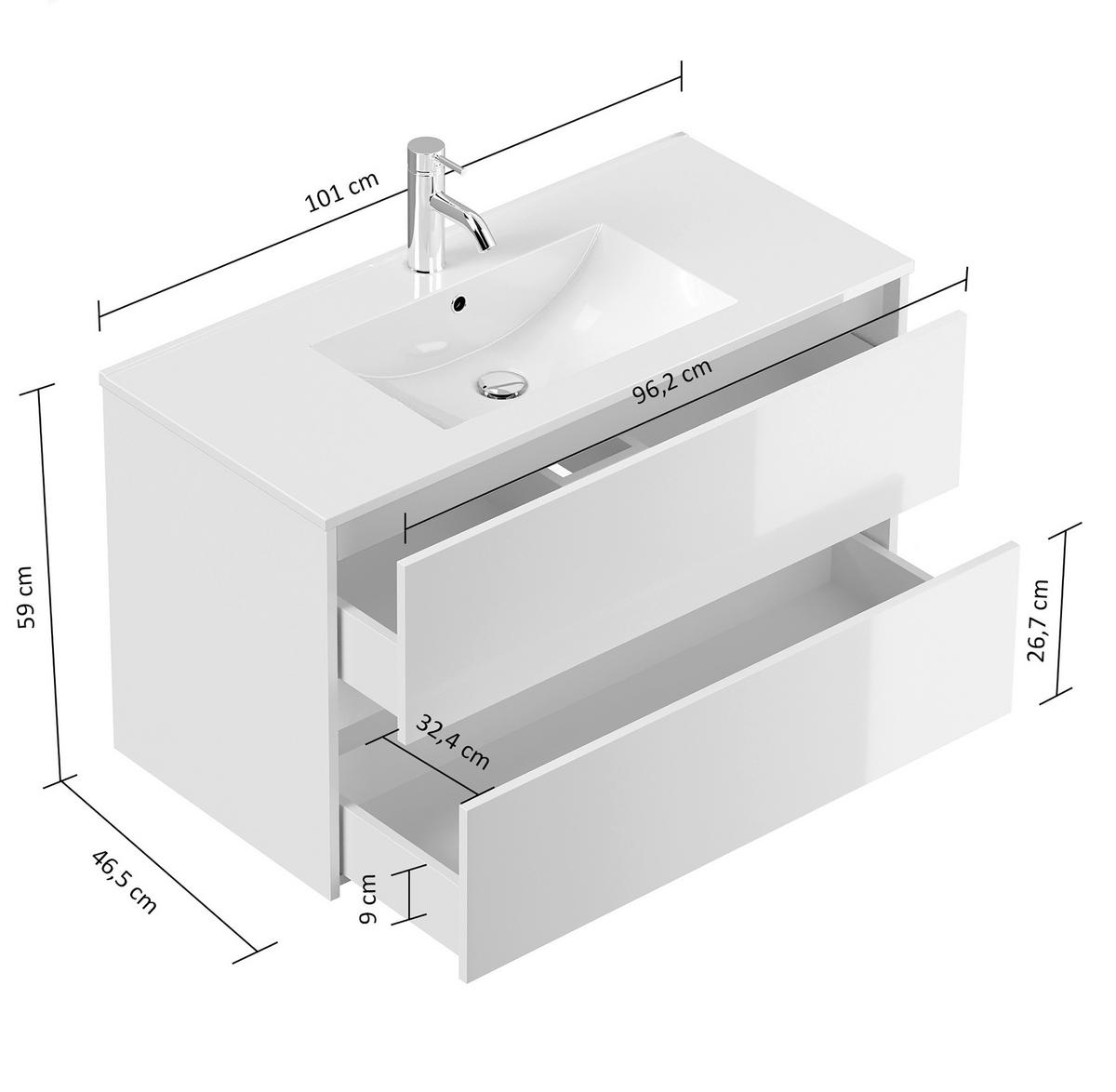 BADEZIMMER Limes, Weiß HG B: 100 cm - Weiß Hochglanz/Weiß, Basics, Keramik/Holzwerkstoff (100cm) - MID.YOU