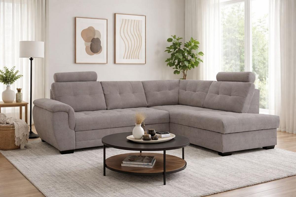 Rohová sedačka FALCO, pravá, béžová ženilka,2x op.hlavy - čierna/béžová, Konventionell, drevo/kompozitné drevo (251/183cm) - Ondega