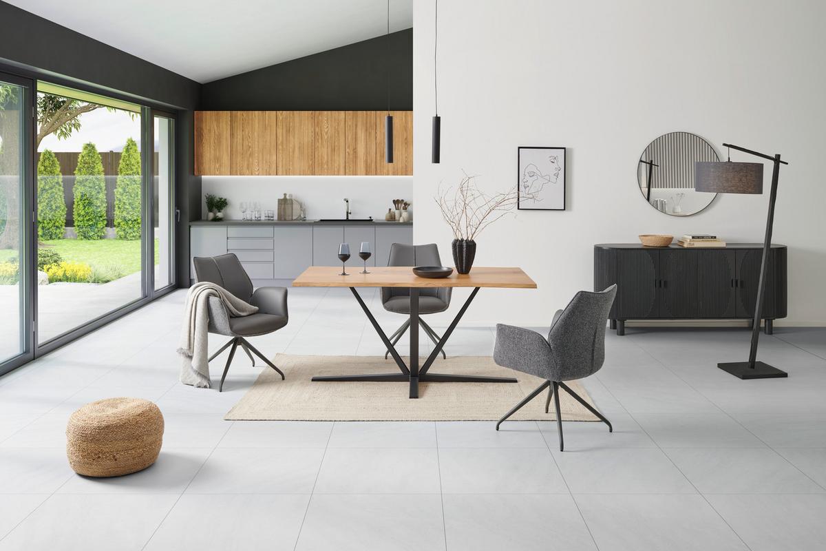Étkezőasztal Pim 180 - tölgyfa színű/fekete, Modern, faalapú anyag/fém (180/76/90cm) - MID.YOU