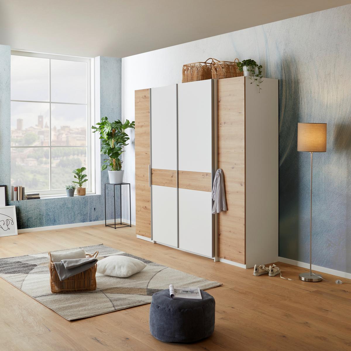Drehtürenschrank B: 215 cm Fabio Weiß/Eiche Artisan Dekor - Weiß/Eiche Artisan, KONVENTIONELL, Holzwerkstoff (215/215/62cm)