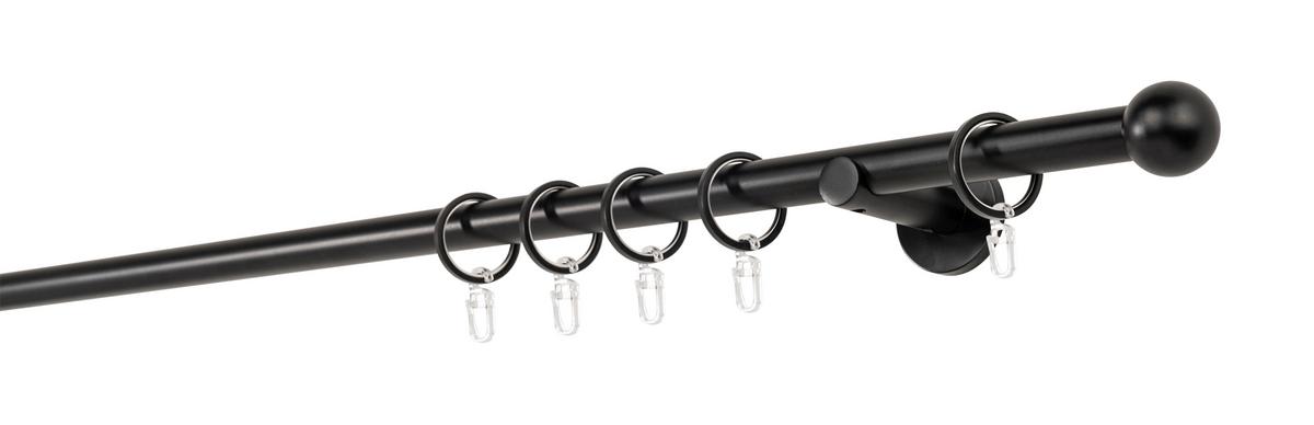 Rundstangengarnitur Schwarz L: 140 cm - Schwarz, Basics, Metall (140cm)