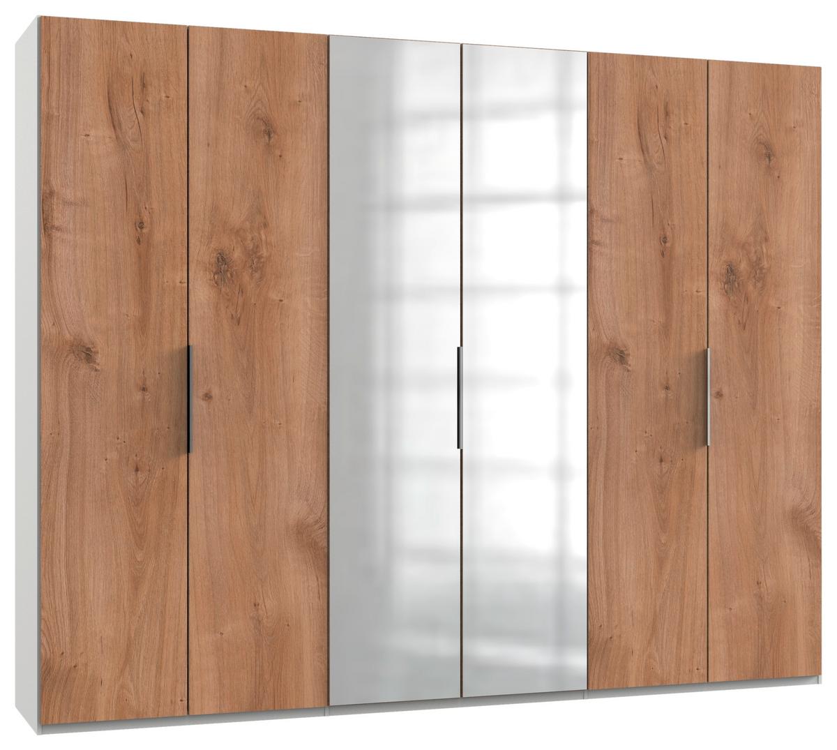 Drehtürenschrank B: 300 cm Level Weiß/Eichefarben Dekor - Eichefarben/Alufarben, MODERN, Holzwerkstoff (300/236/58cm) - MID.YOU