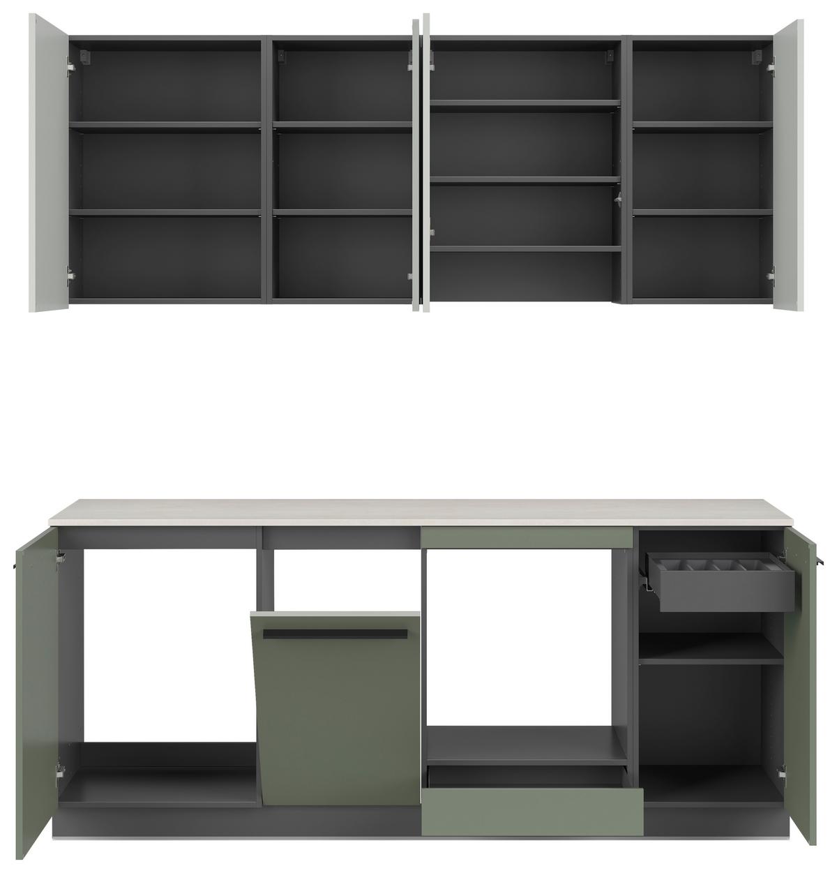 Kuchyňská linka, š.210 cm vr.paspar.a dekor.obkladu - čierna/sivá, Basics, kompozitné drevo/plast (210cm) - Visiona