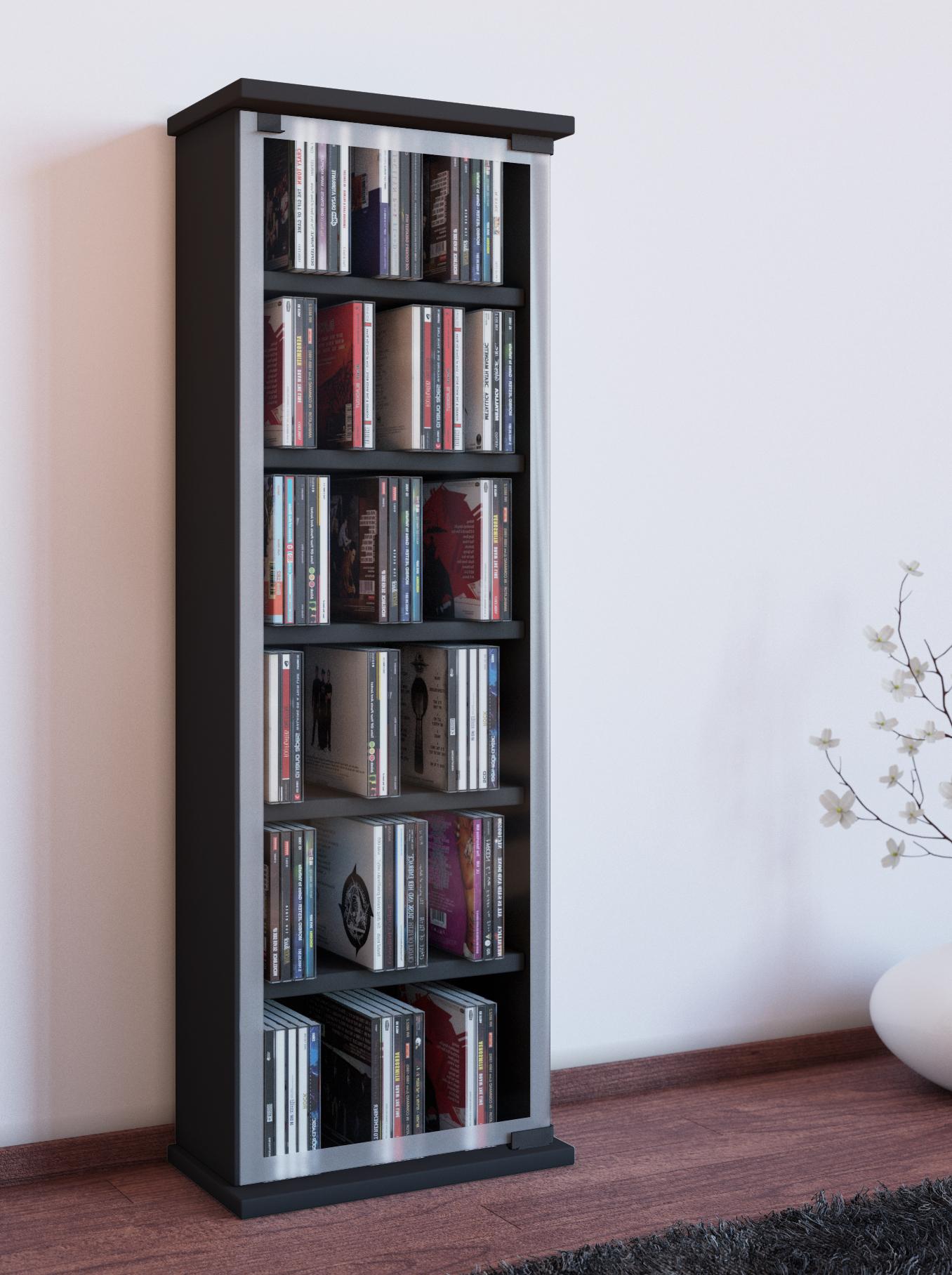 CD Regal mit Glastür Classic 31 cm Schwarz - Schwarz, KONVENTIONELL, Glas/Holzwerkstoff (31/92/18cm) - MID.YOU