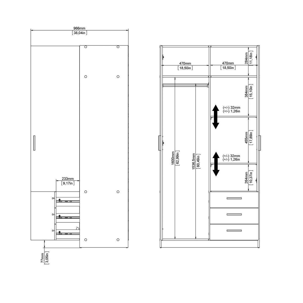 Kleiderschrank Sprint, Weiß, B: 98,5 Cm - Weiß, Basics, Holzwerkstoff (98,5ml) - MID.YOU