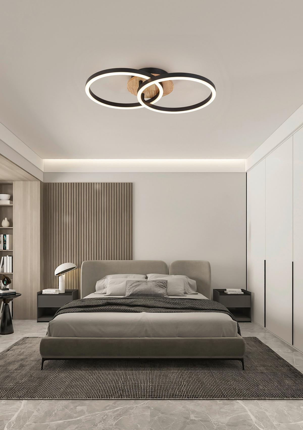 LED-Deckenleuchte Karo - Eichefarben/Schwarz, MODERN, Holz/Kunststoff (50/30/8,5cm) - Luca Bessoni