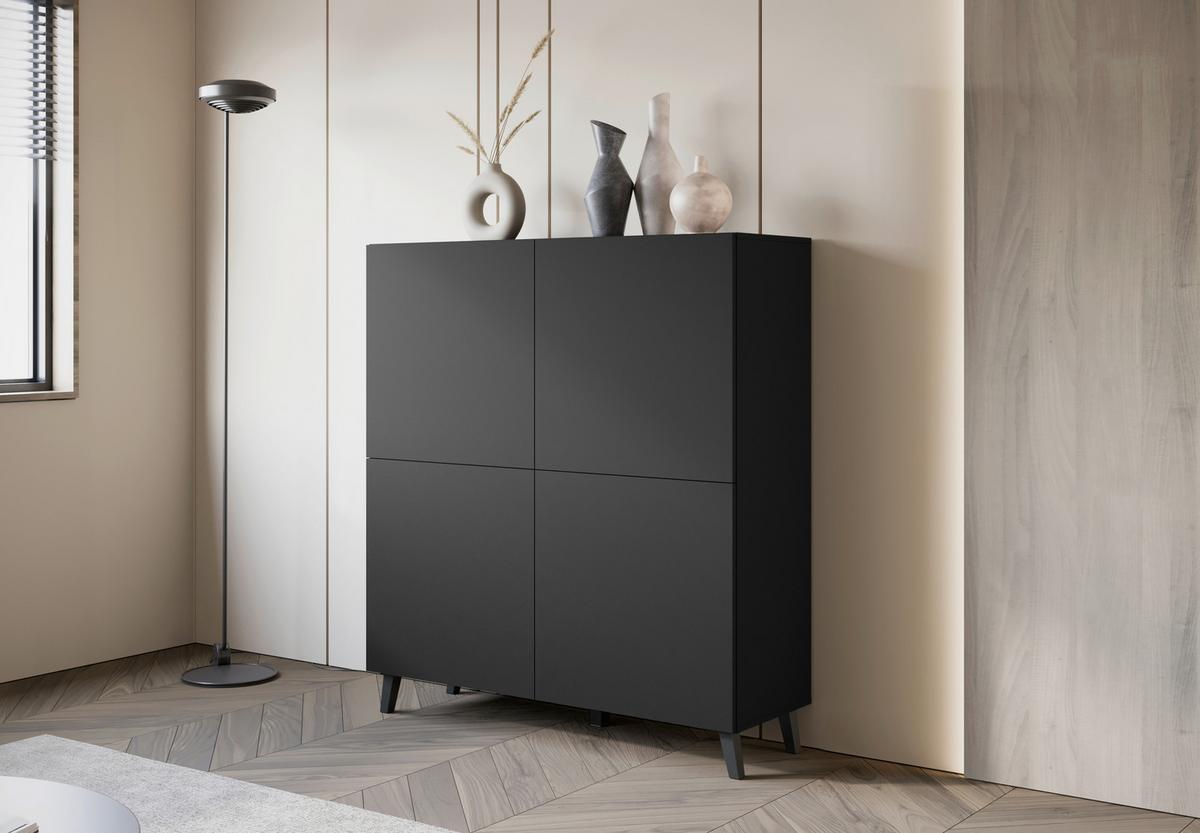 Highboard Phuket 120 Schwarz B: 120 Cm - Schwarz, Design, Holzwerkstoff (120/128/39cm) - Livetastic