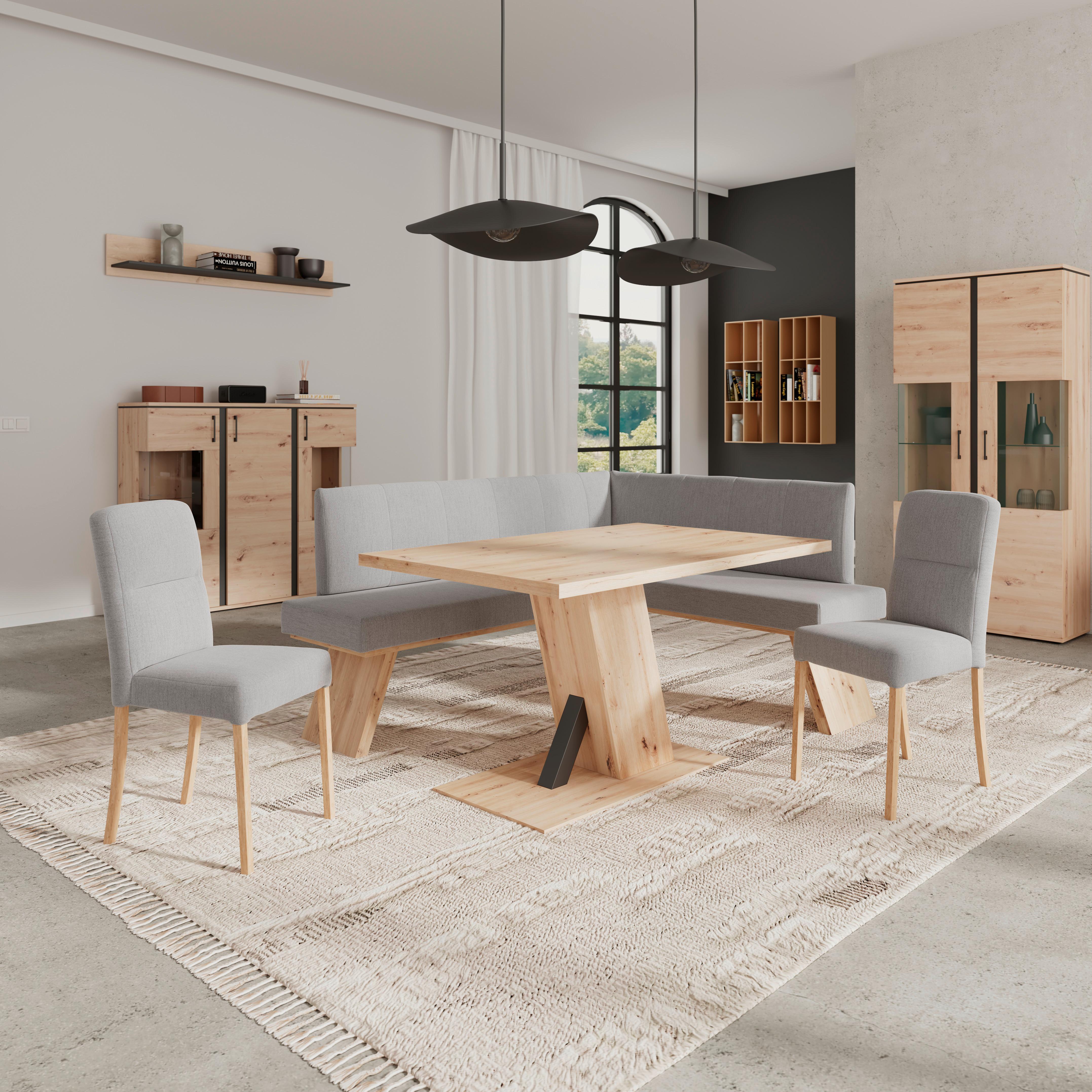 Eckbank Emma Ii Webstoff Hellgrau, B: 185 Cm - Eichefarben/Hellgrau, KONVENTIONELL, Holzwerkstoff/Textil (185/150cm)