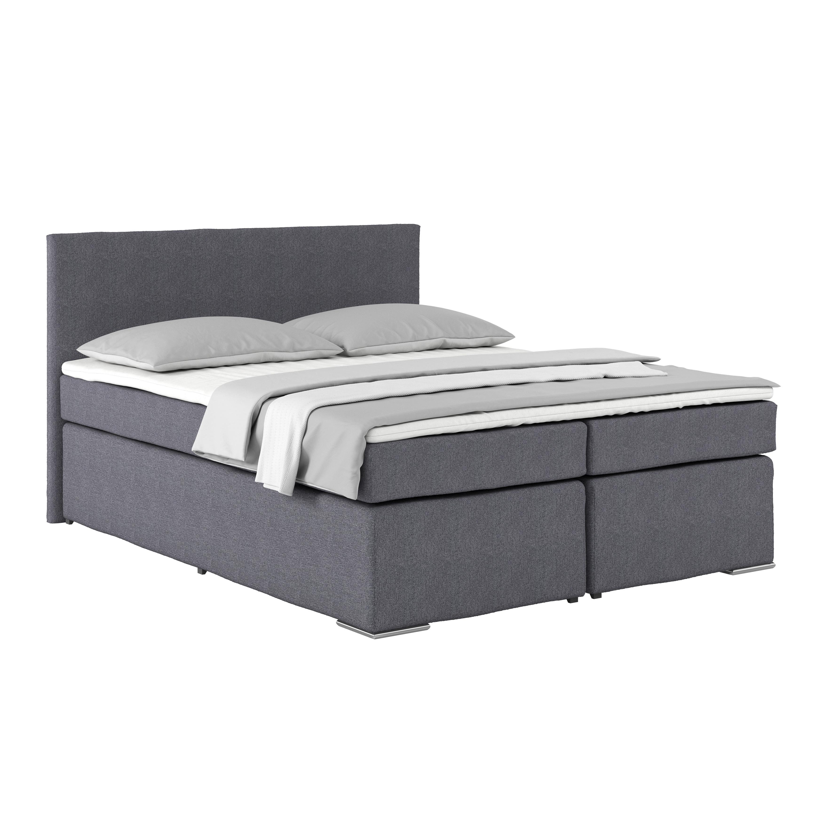 Posteľ Boxspring NERO PL: 160/200 cm, tmavosivá - svetlosivá/chrómová, Konventionell, kov/textil (160/200cm)