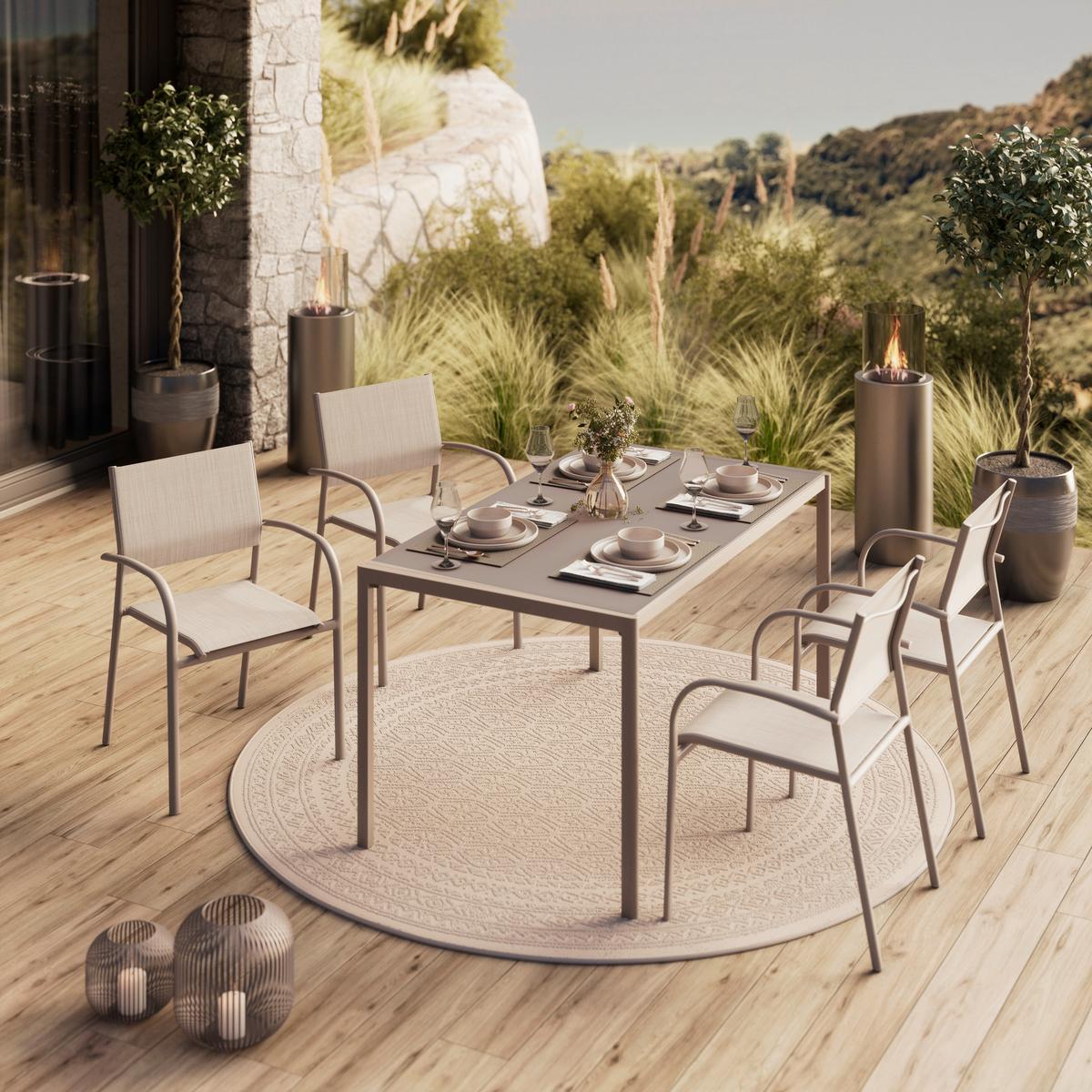 Gartentisch Paris - Beige, MODERN, Glas/Metall (140/75/83cm) - Beldano