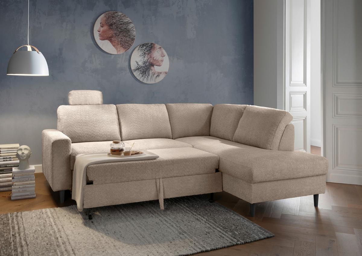 Eckschlafsofa Passione, Beige S: 242x200 Cm - Beige/Schwarz, MODERN, Textil (242/200cm) - Livetastic