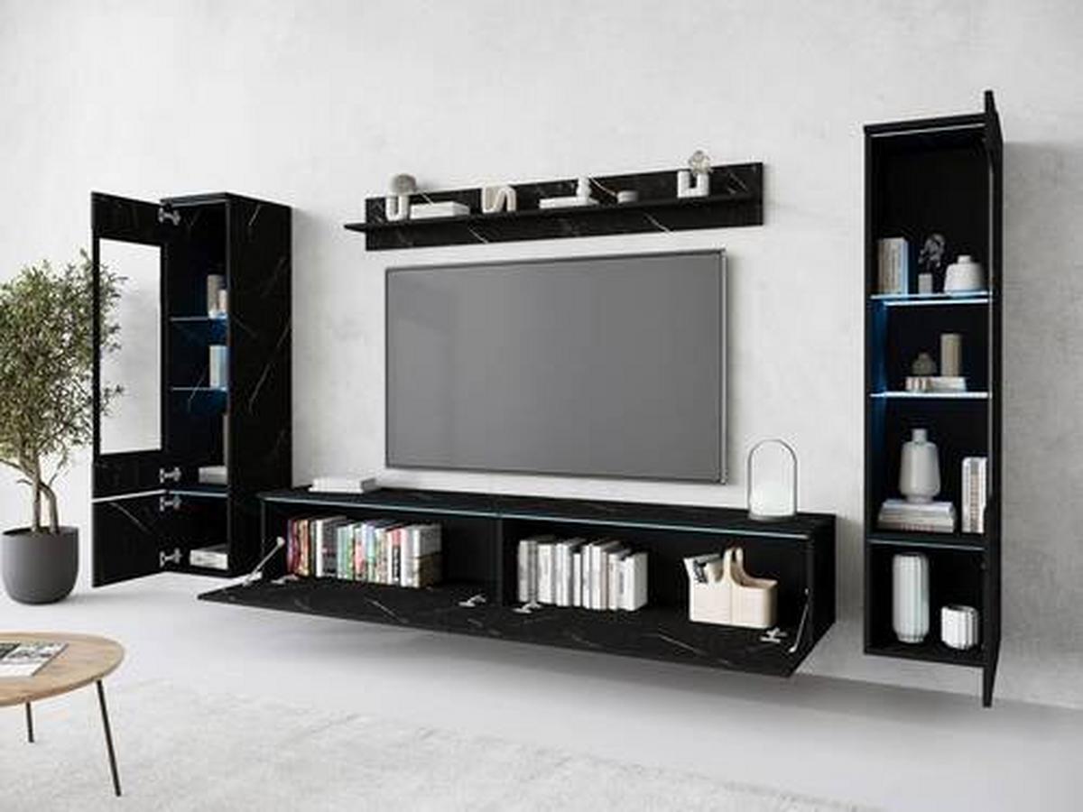 Obývací stěna SAN SEBASTIAN - šedá/barvy břidlice, Design, kompozitní dřevo/plast (240/130/33cm) - Livetastic