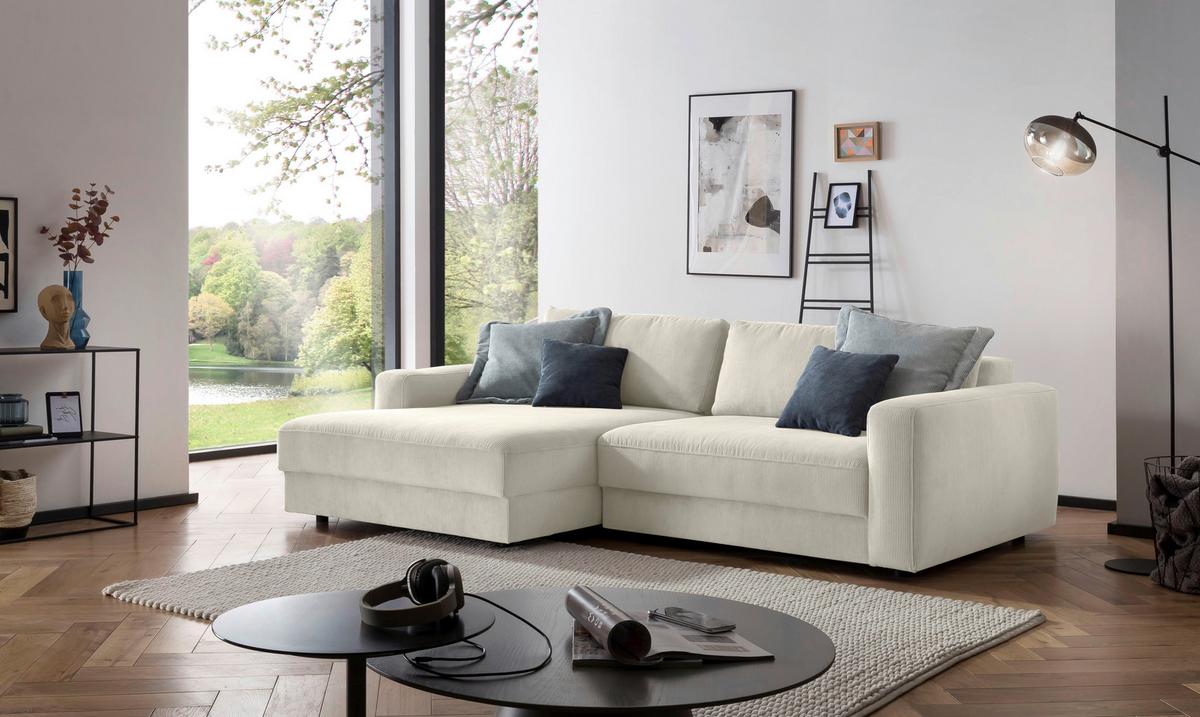 Ecksofa Bourbon - Creme/Schwarz, MODERN, Textil (176/250cm) - Trendmanufaktur