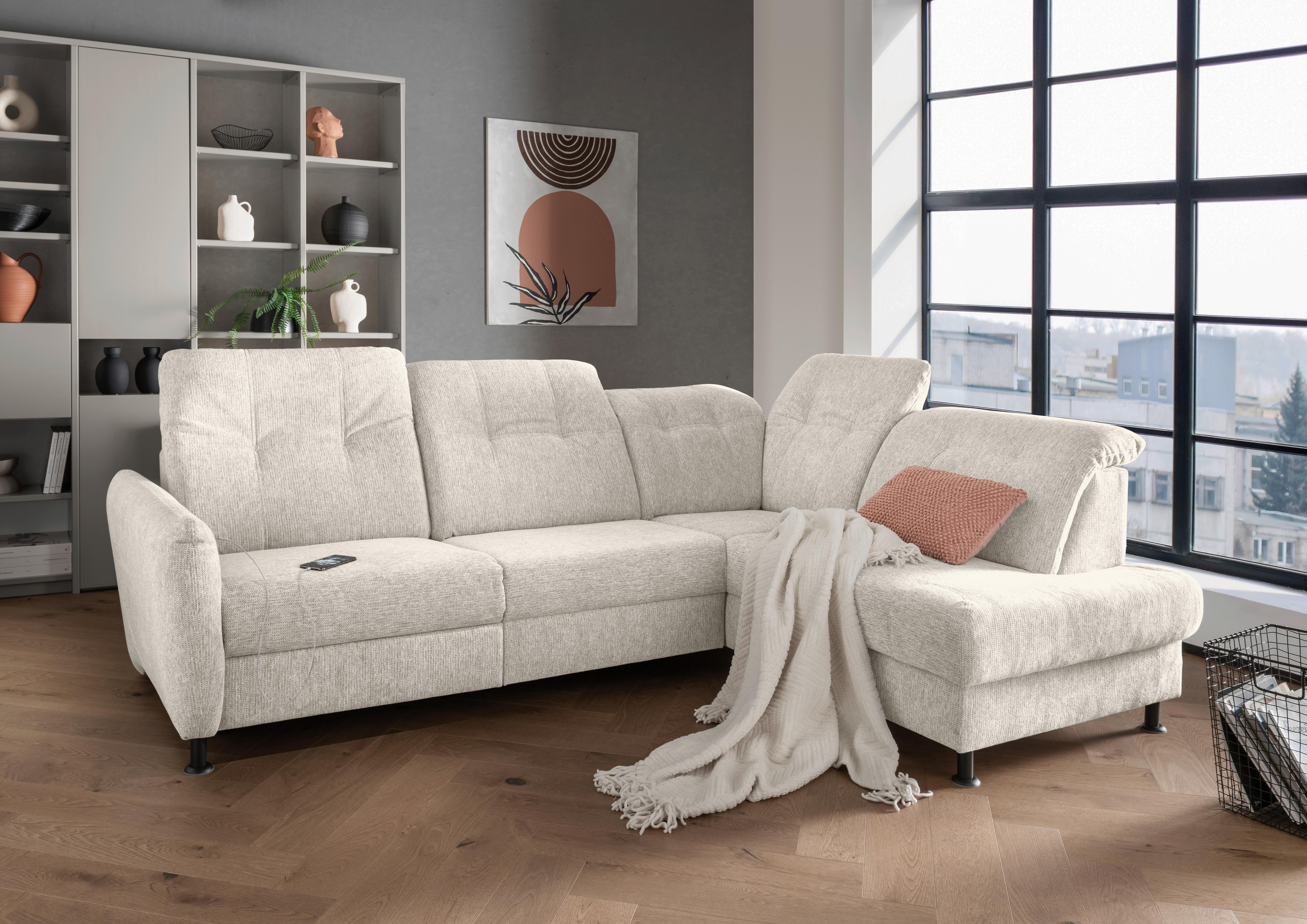 Ecksofa Minori Chenille Beige, S: 270x198 cm - Beige/Schwarz, MODERN, Textil (270/198cm) - Livetastic