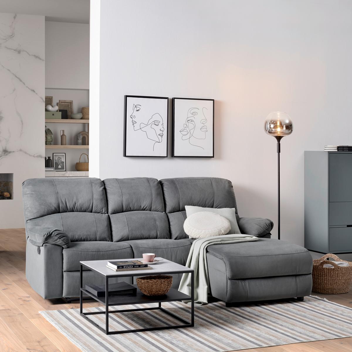 Ecksofa Boston - Schwarz/Grau, Basics, Textil/Metall (216/159cm) - P & B