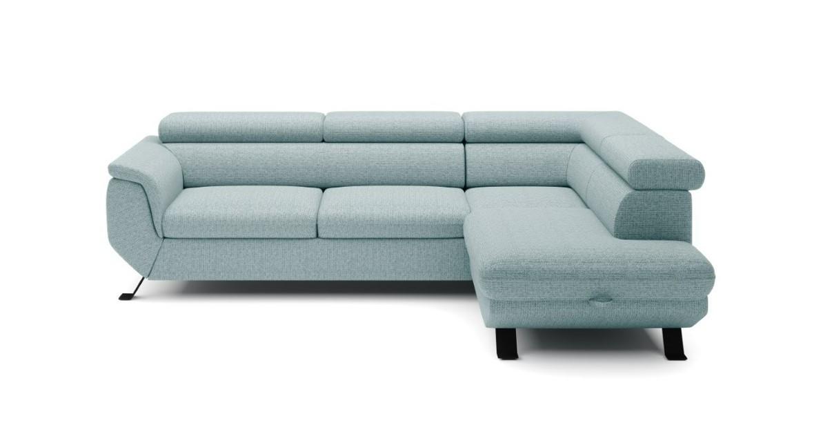 Sedací souprava RAVEN, pravá, s úložným prostorem a lůžkem - černá/světle zelená, Moderní, kov/textil (257/198cm) - Mömax