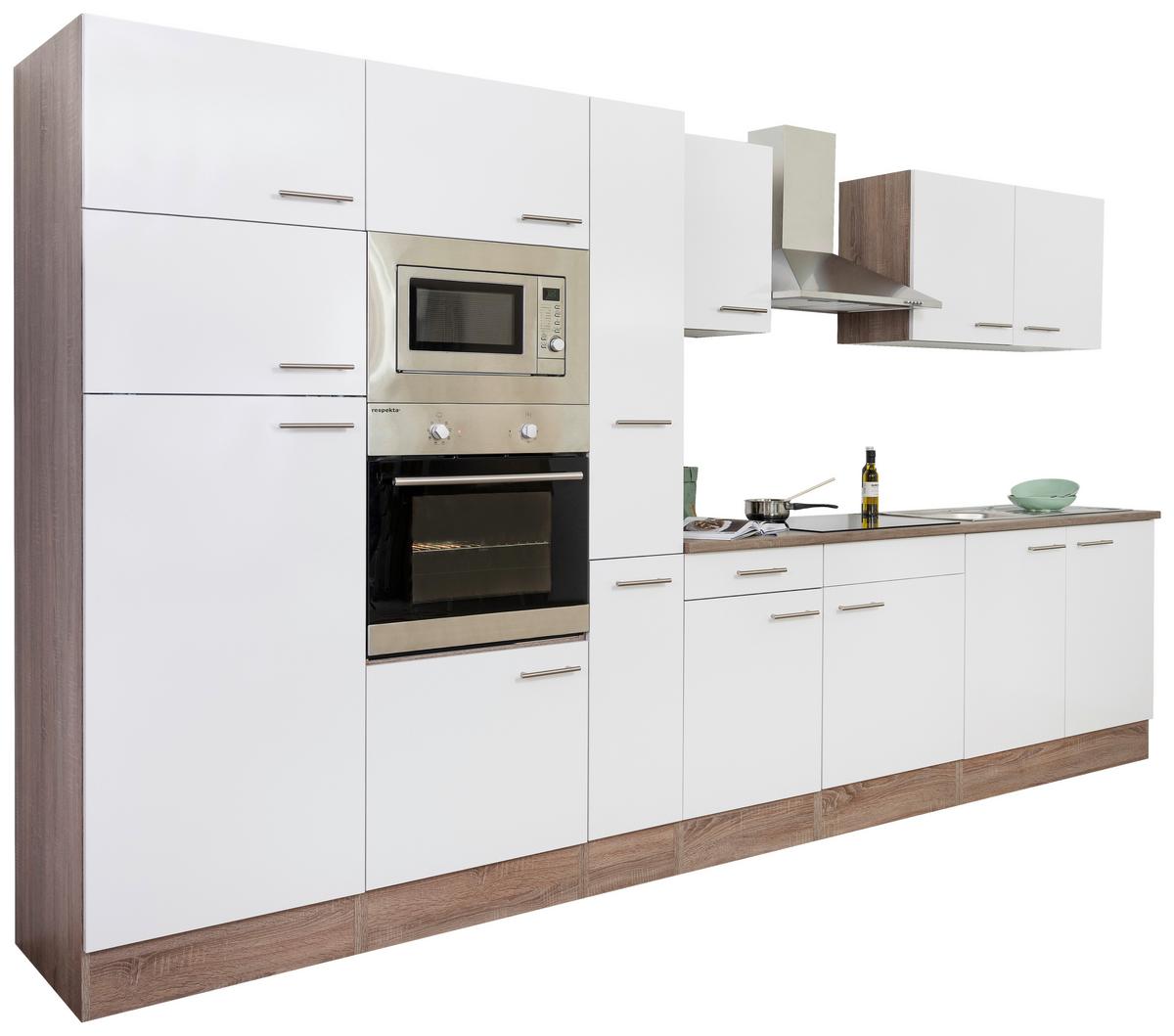 Küchenzeile ohne Geräte B: 360 cm Weiß/Eiche Dekor, Modern - Eichefarben/Weiß, Basics, Holzwerkstoff (360cm) - Respekta