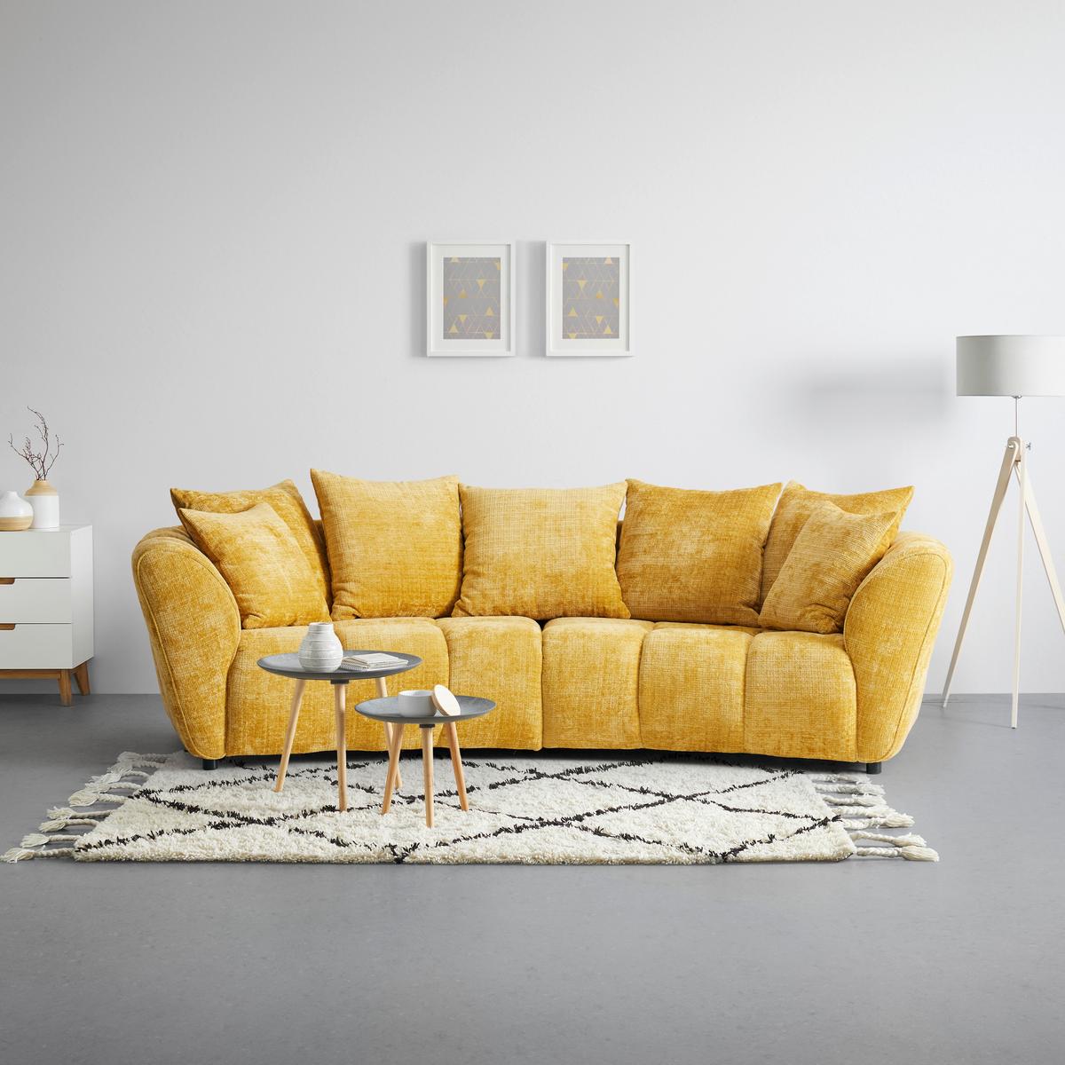 Velká pohovka BONELLI, žlutám s polštáři - černá/žlutá, Moderní, textil/plast (280/74cm) - Mömax