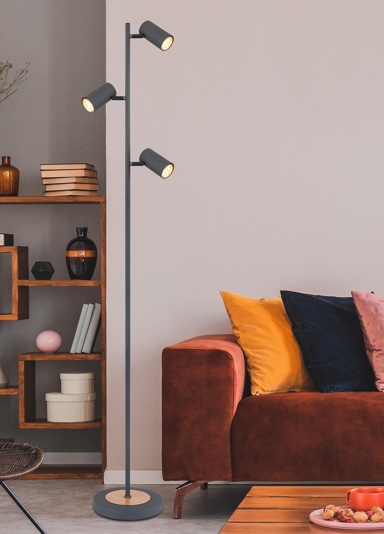 Stehlampe Graphitfarben / Naturfarben verstellbar - Graphitfarben/Naturfarben, Design, Metall (25/23/154cm) - Globo