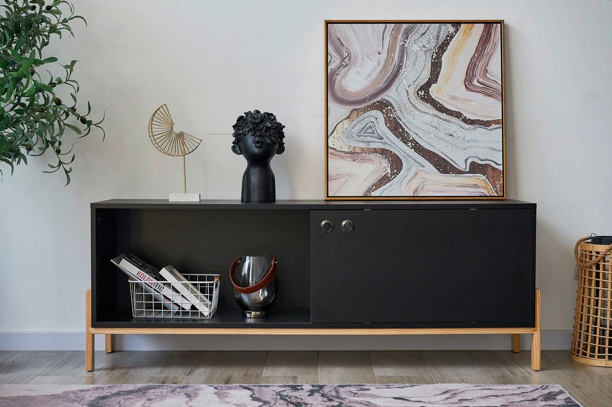 Lowboard Schwarz B: 140cm - Schwarz/Naturfarben, Design, Holzwerkstoff (140/51,5/35cm) - Livetastic