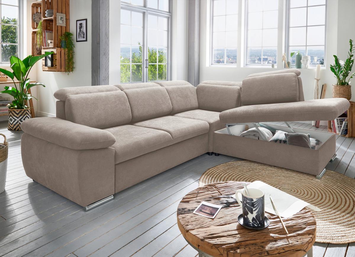 Ecksofa Vasto Taupe S: 283x228 cm - Taupe/Chromfarben, Design, Textil (283/228cm) - Livetastic