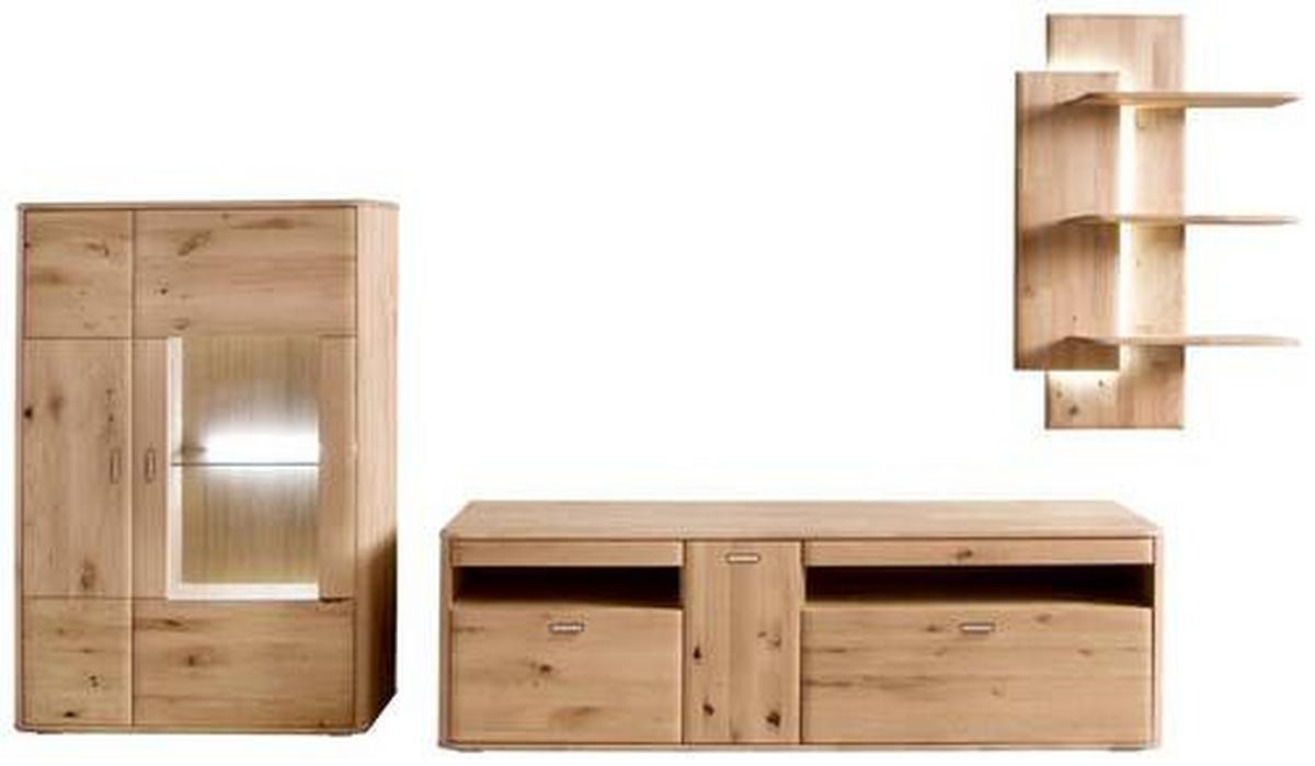 Wohnkombination Massiv 3-Tlg. Ravello Eichefarben - Eichefarben, Design, Glas/Holz (340/194/50cm) - Livetastic