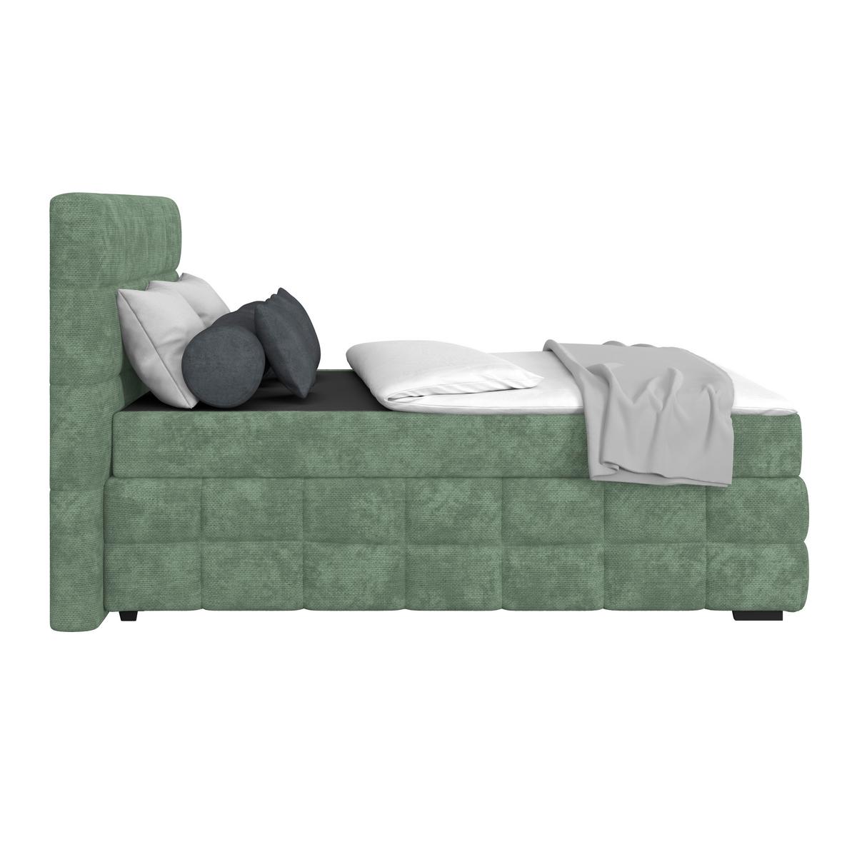 Čalúnená posteľ VEGA 140x200 cm, mätovozelená - čierna/zelená, Trend, drevo/textil (140/200cm)