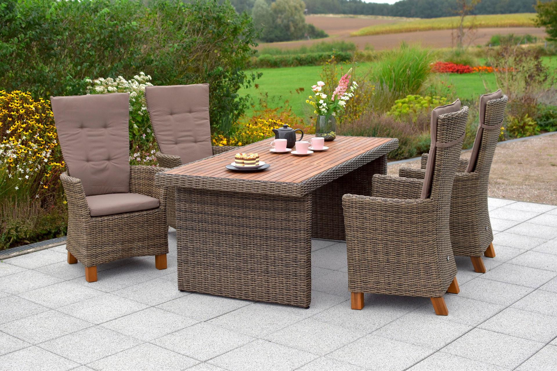 Gartensessel 2er-Set Toskana Metall/Holz/Kunststoff/Textil - Naturfarben/Akaziefarben, KONVENTIONELL, Holz/Kunststoff (66/111/61cm) - Gardenson