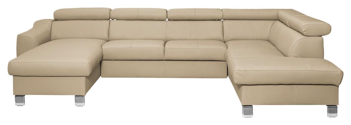 Wohnlandschaft Aspen Beige U-Form: 175 Cm - Chromfarben/Beige, Design, Leder/Textil (175/315/208cm) - Livetastic