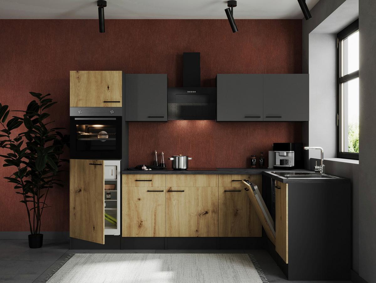 Eckküche Oliver Grau, Aritsan Dekor S: 280x172 Cm - Eiche Artisan/Grau, Design, Holzwerkstoff (280/172cm) - Respekta