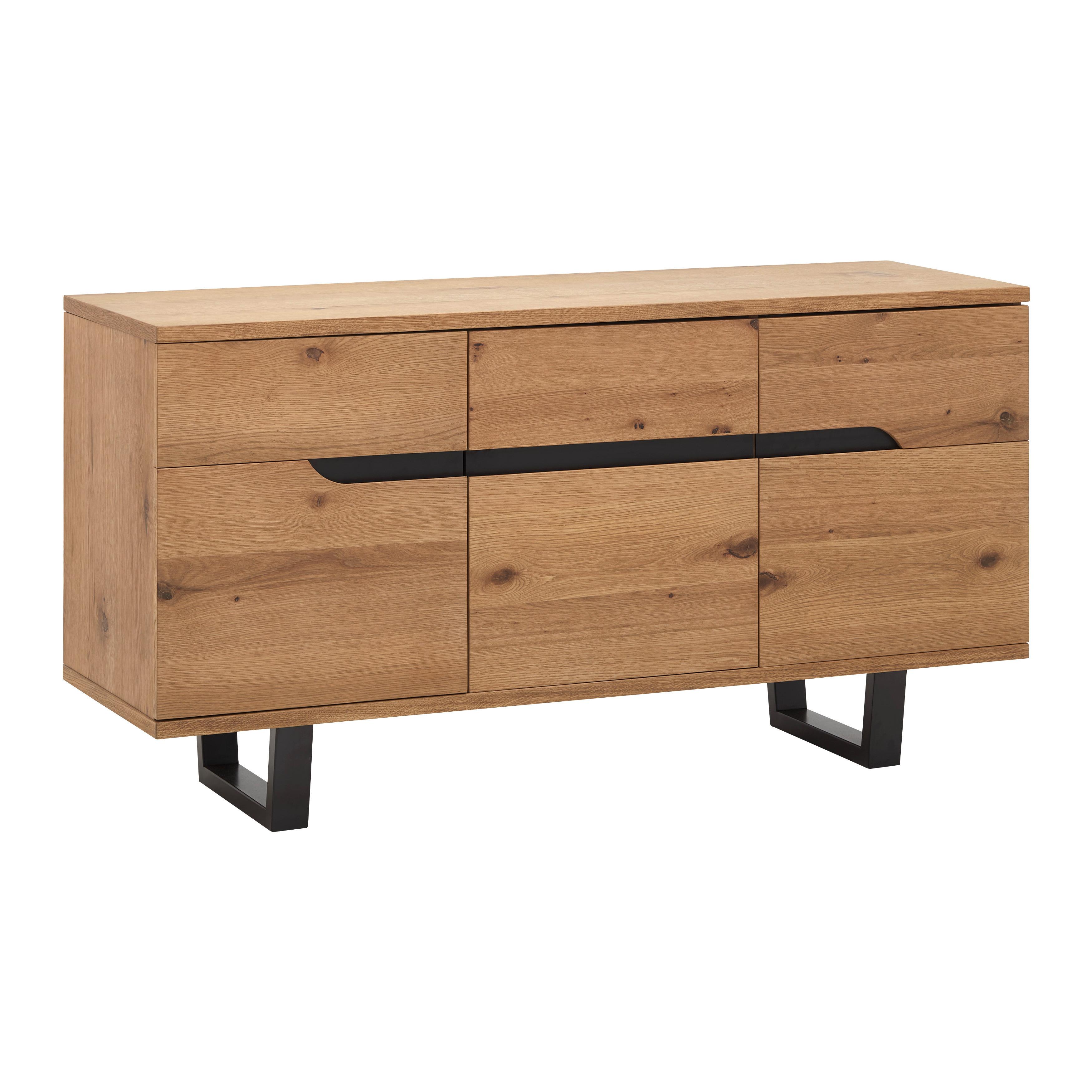 Široká komoda Juno š: 150cm - čierna/farba duba, Modern, kov/drevo (150/78/47cm) - Bessagi Home